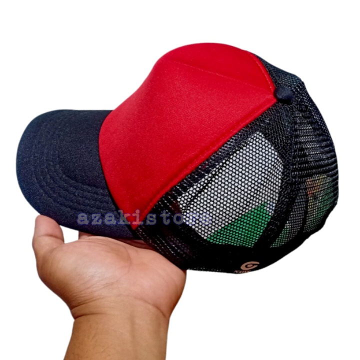 Topi Jaring Polos Hitam depan Merah