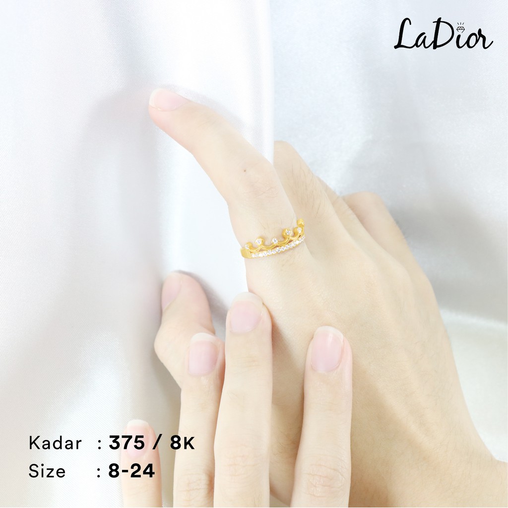 LADIOR - Cincin Emas Asli kadar 375 Model Crown Mahkota  - 024 - 8K - Yellow Gold