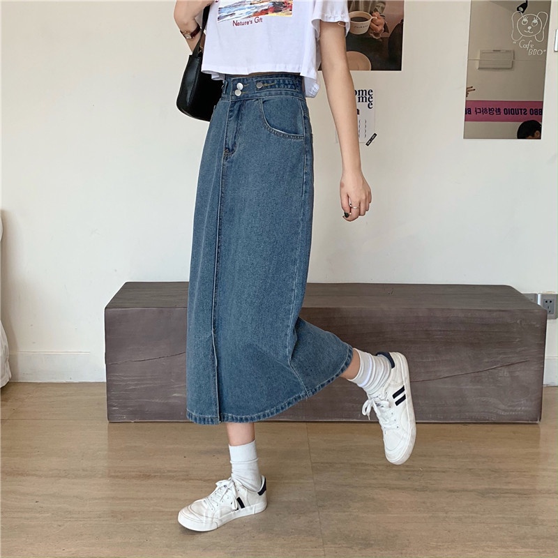 Korean Style Rok Pendek Jeans Wanita /Denim Pinggang Tinggi Rok Panjang