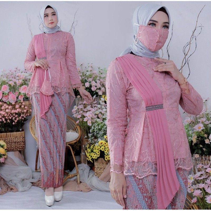 REALPICT~Setelan kebaya tille selendang Set kebaya model selendang Rok batik Baju kebaya muslim mode