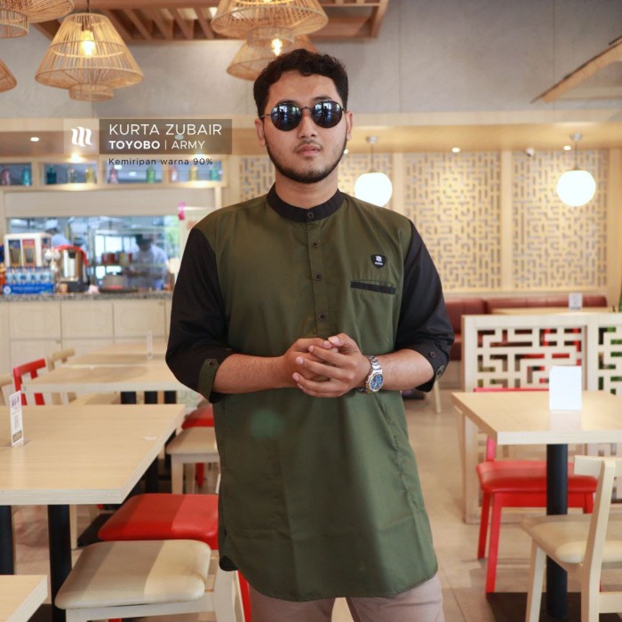 Baju Kemeja Koko Kurta Kemko Pakistan Muslim Pria Taqwa Qurta Mosped - Army, M