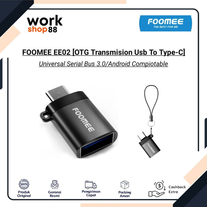 Baru FOOMEE OTG EE02 Adapter Usb To Type C - New Original Garansi Resmi - Fast Transmision 2.0 / Plu