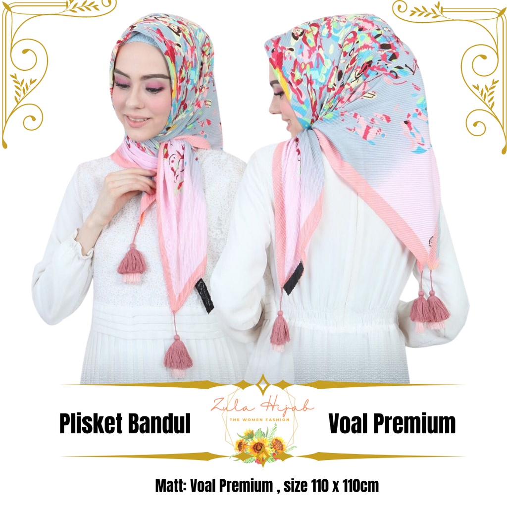 Zula Hijab - PLISKET BANDUL Jilbab Voal Segi Empat Motif Tessel Voal Motif Kerudung Segi Empat Jambu