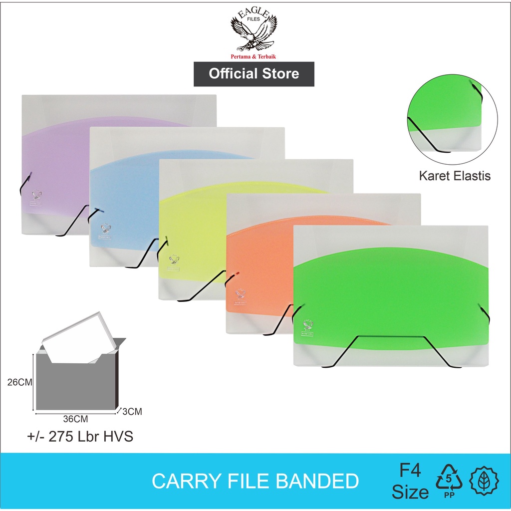 

EAGLE Carry File Box Banded Neon Color F4 (Folio) / Tas Dokumen / Map Dokumen Tali Karet Elastis