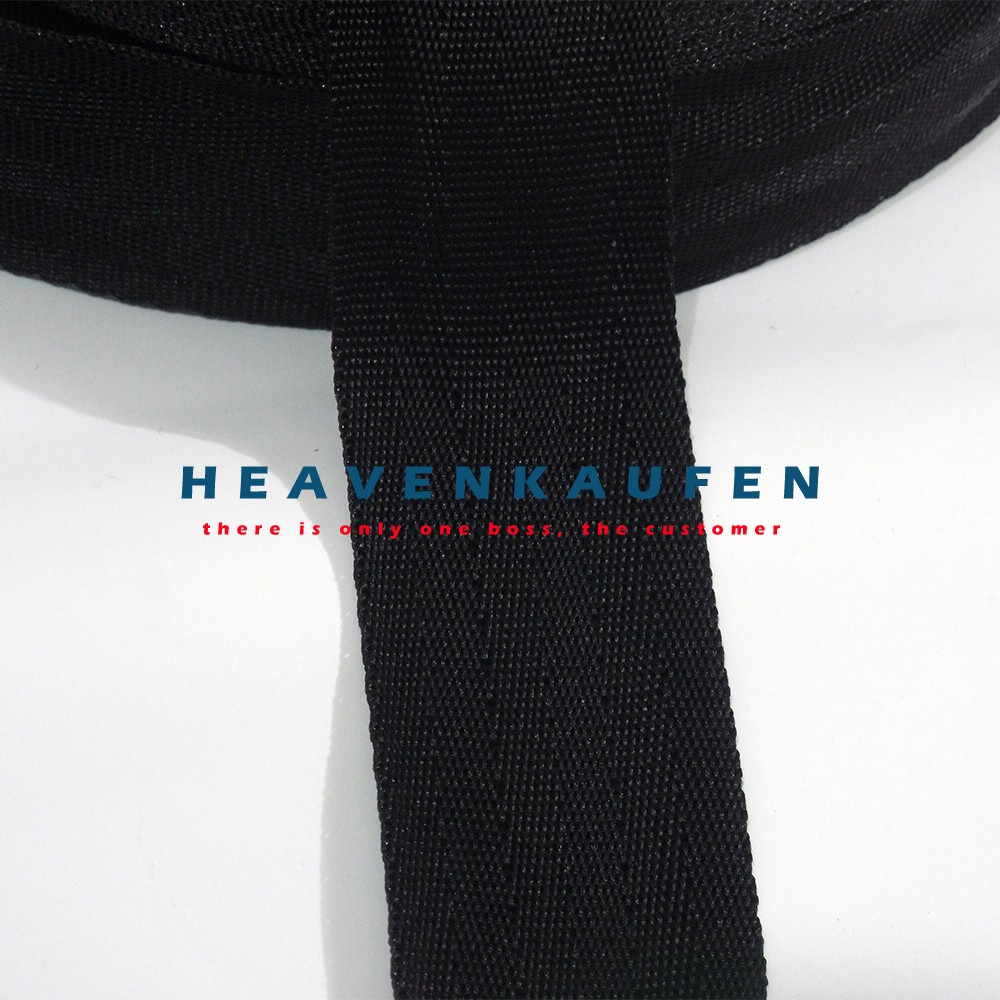 Tali Webbing Tas Lebar 3,8 cm Motif Seatbelt Meteran Hitam