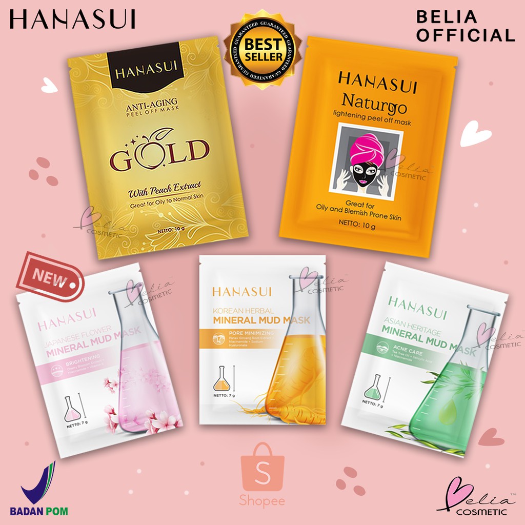 ❤ BELIA ❤ Hanasui Naturgo Peel Off Masker Hitam Komedo | GOLD Anti Aging | Mineral Mud Mask BPOM