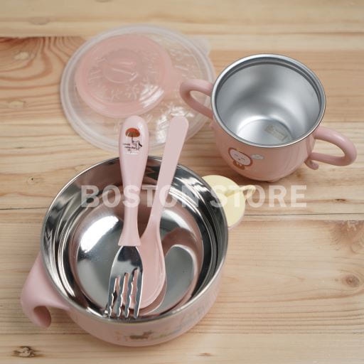 Bostonstore Tempat makan set / Tempat makan Set 5in1 warna merah muda / Tempat makan Bayi / Premium Mpasi Set 1 / Tempat makan set tas Bekal / Tempat makan Set Bayi / Tempat Makan Stainless / Tempat Makan Stainless Lunch Box / Tempat Makan Stainless Steel