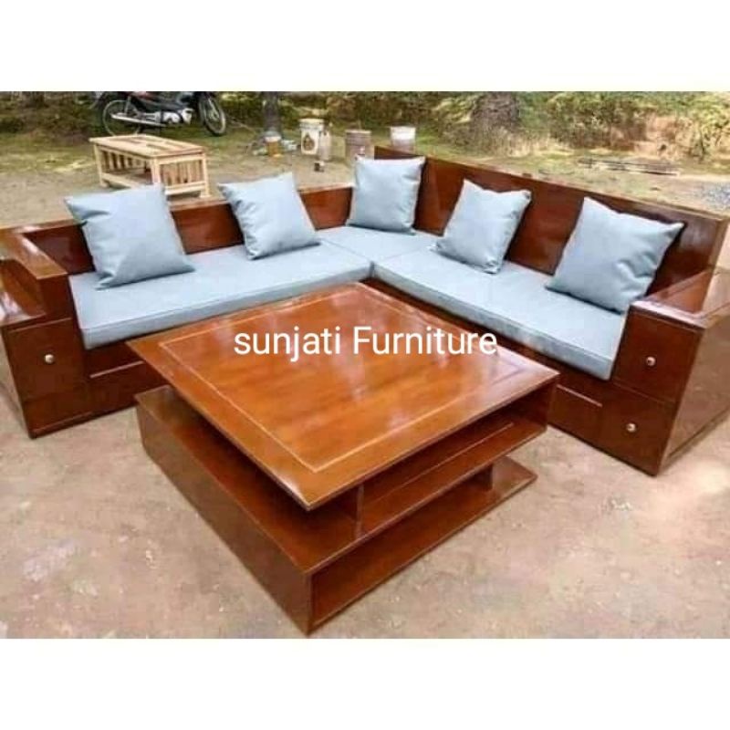 kursi sudut box laci jati