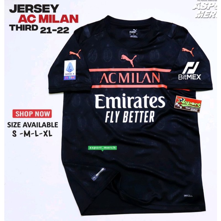 Jual Full Patch Jersey Bola Terbaru Ac Milan Rd Third Hitam Black Grade Ori