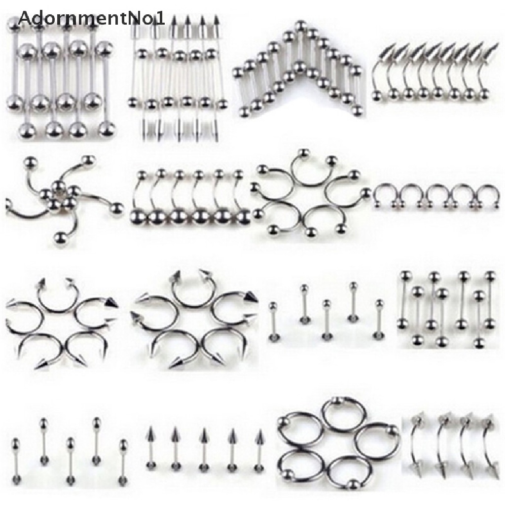 (AdornmentNo1) 60 / 85PCS Anting Tindik Lidah / Alis / Hidung / Perut Bahan Stainless Steel Untuk Wanita