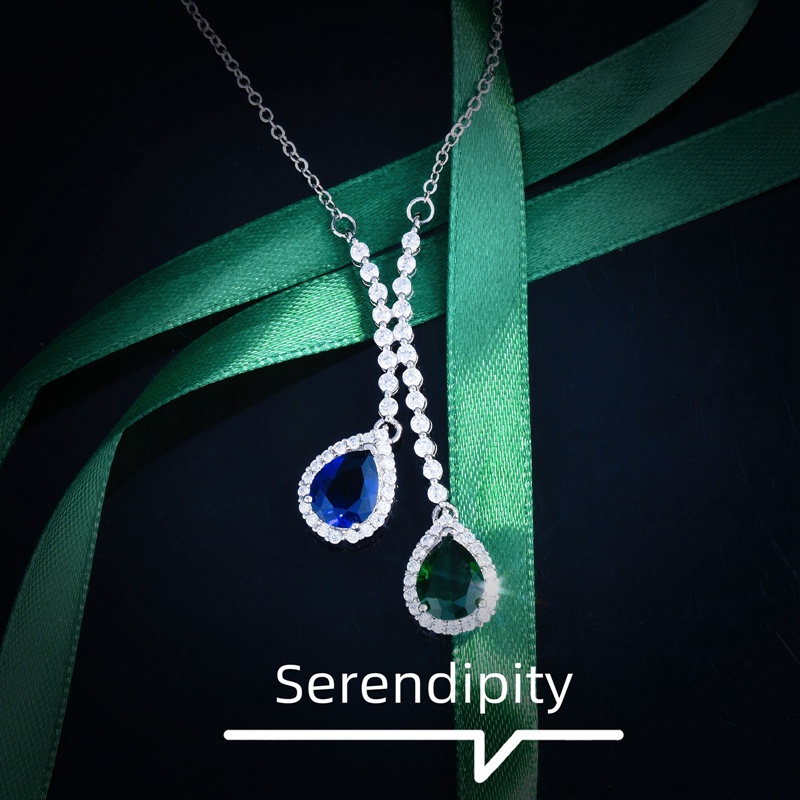 Kalung Wanita Dengan Liontin Sapphire Dan Emerald Bahan Zircon Untuk Pesta Pernikahan