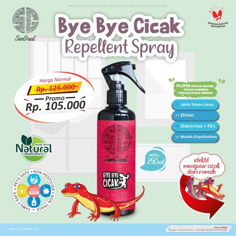 Pengusir cicak Spray non pestisida Bye Bye Cicak Spray 250 ml