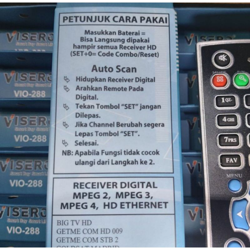 Remote TV visero receiver parabola master HD