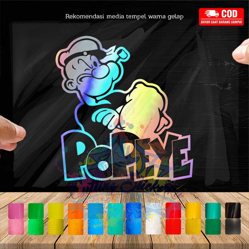 Cutting Stiker Popeye Variasi Motor Mobil Sticker Timbul Keren Nyala Dasbor Spakbor Visor Body Kaca Helm Laptop Hologram Reflective Tahan Air Bodi Samping Nama Jepang Scoopy Vario Beat NMAX PCX Vespa Aesthetic Pickup Anime Windshield Kustom Modif