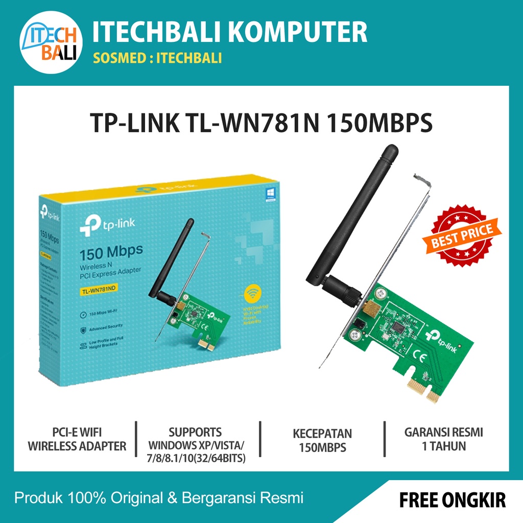 Wireless PCle Adapter TP-LINK TL-WN781ND 150Mbps Original | ITECHBALI