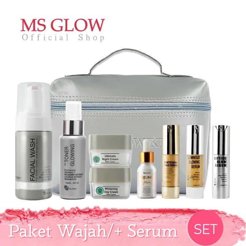 MS GLOW All Produk Paket Wajah Free Pouch Kosmetik/BB/Ecer Whitening Night Cream/Luminous/Malam Ulti