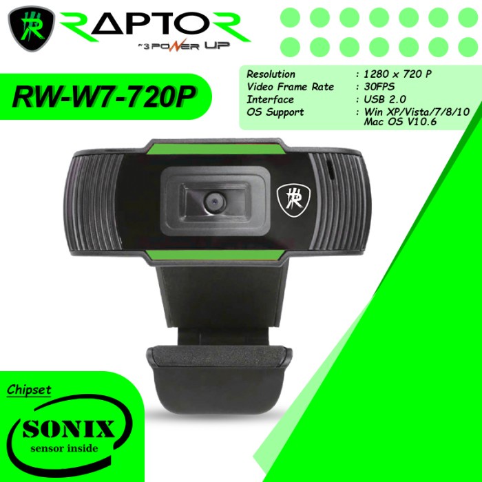 Webcam 720P SONIX CHIPSET RAPTOR RW-W7 Microphone PC