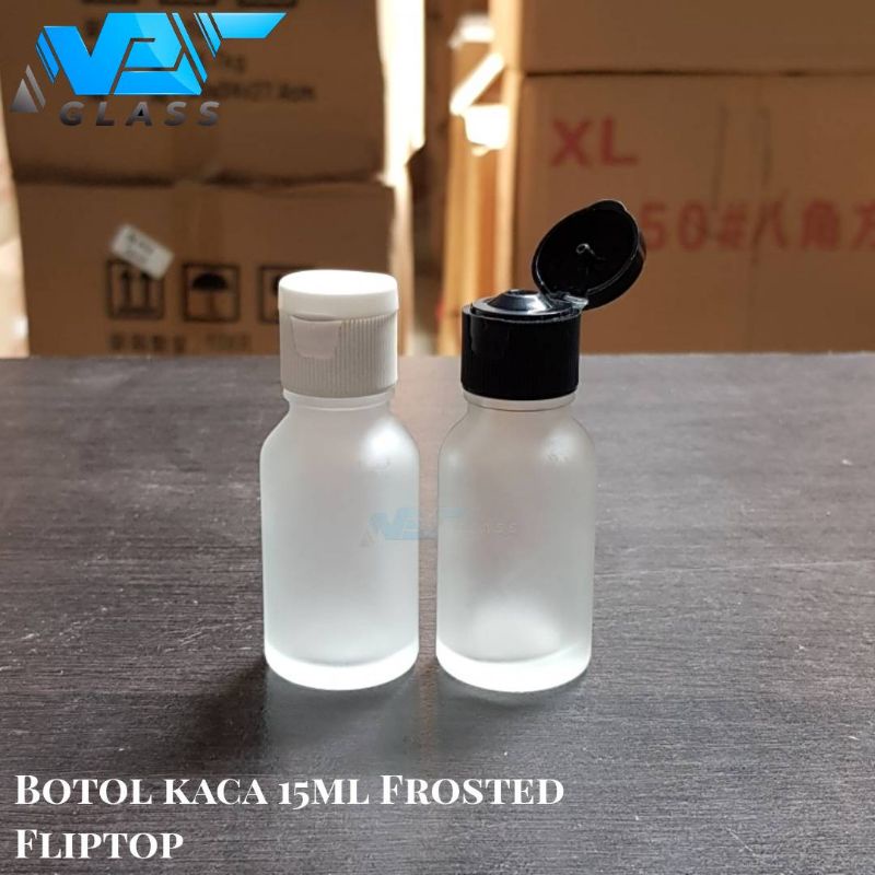 botol kaca 15ml frosted bening tutup fliptop