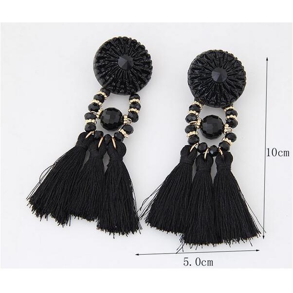 Trendi anting-anting wanita retro hitam kristal Bohemian rumbai anting-anting elegan anting-anting a