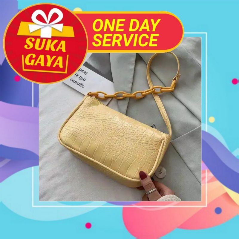 [ TERMURAH ] BAGUETTE SHOULDER BAG / Shoulder Bag Baguette / Tas Croco rantai / Tas wanita