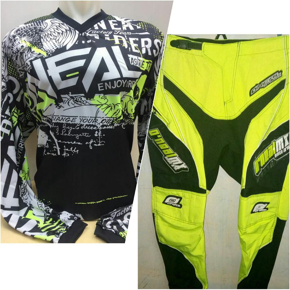 DISKON JERSEY CELANA TRAIL CROSS MURAH XL ONEAL HIJAU STABILO TERLARIS