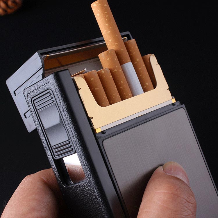 Kotak Rokok 20 Slot dengan Korek Elektrik Murah- Hitam
