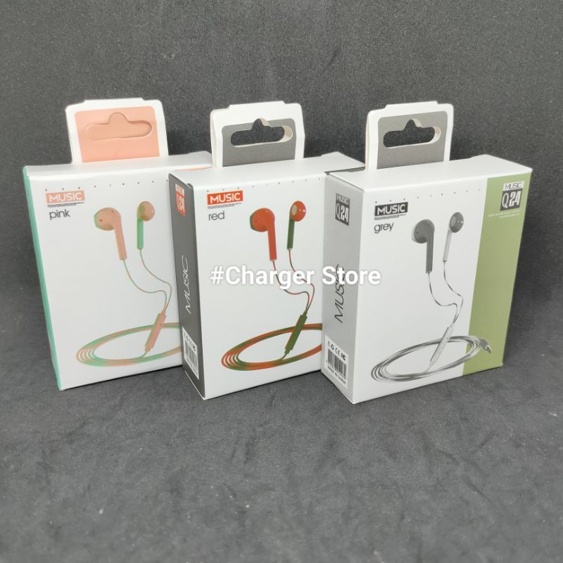 Headset Macaron 2 Tone Q24 Mega Bass Handsfree Warna Color