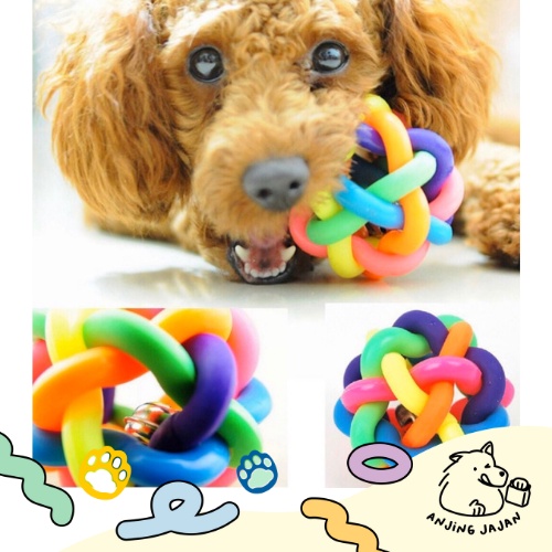 Mainan Gigitan Bola Karet Lonceng Pelangi Anjing Kucing | Chewing Toy | Dog Toys