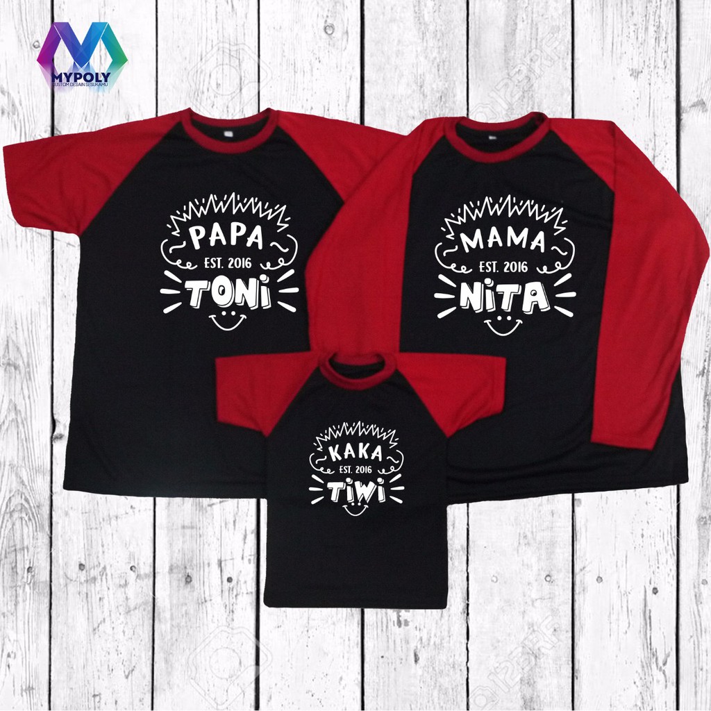 Baju Couple Bisa Cetak Nama / Kaos Couple Keluarga / Kaos Raglan Couple