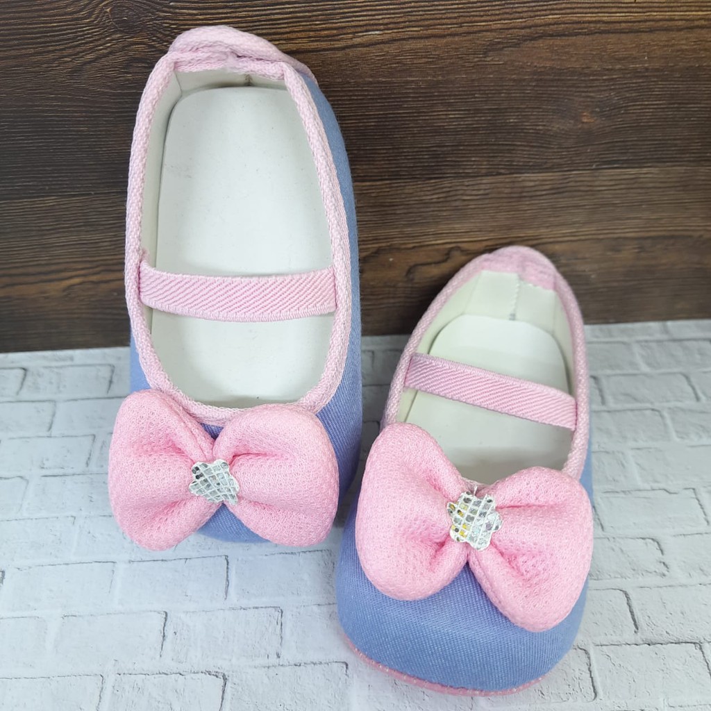 [TAMAN SEPATUKU] SEPATU TRENDY MURAH PREWALKER ANAK PEREMPUAN USIA 0-12 BULAN  PITA BAHAN DENIM FPX01