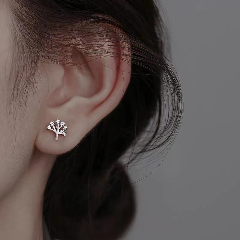 Anting s925 Silver Needle Desain Pohon Kehidupan Gaya Simple