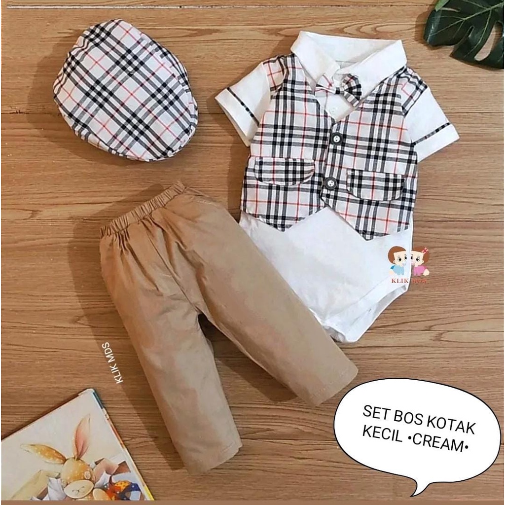 Jumper Bayi Laki-Laki / Setelan Anak Cowok Dengan Model Rompi Dan Celana Katun Usia 0-9 Bulan Motif Set Bos Kotak