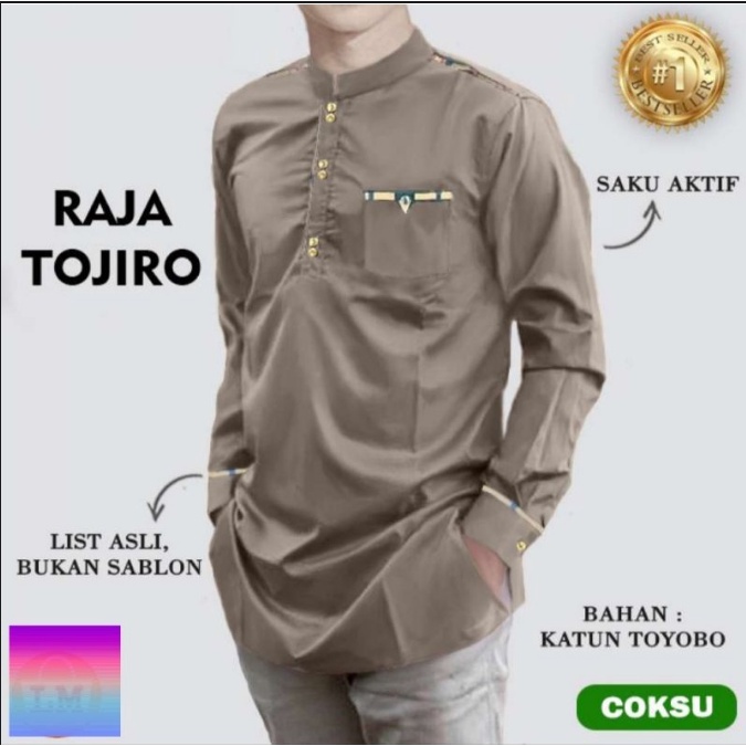 BAJU KOKO RAJA TOJIRO PRIA LENGAN PANJANG MUSLIM QURTA RAJA TOJIRO UKURAN JUMBO M,L,XL,XXL