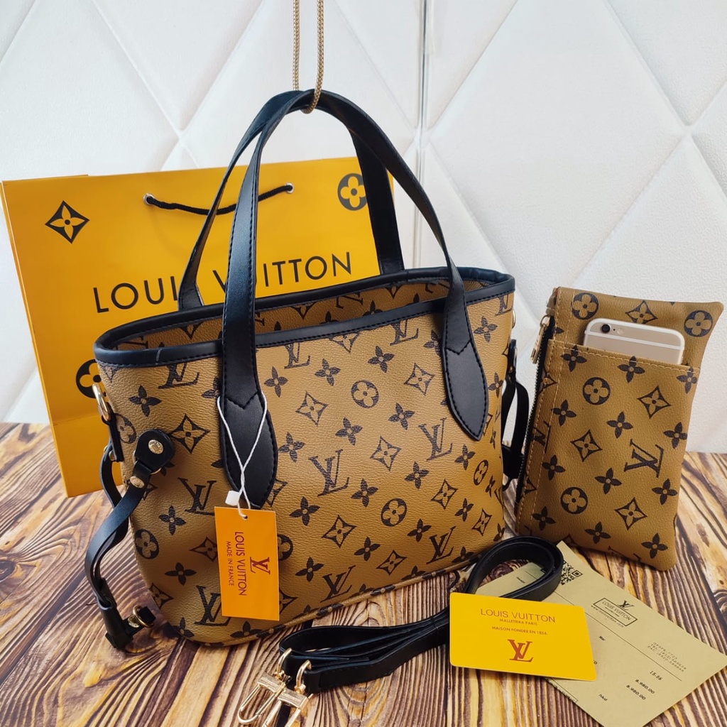VIBELLESHOPBAGS / TAS LV TOTE SUPER PREMIUM ASLI IMPORT SET DOMPET HP FREE PAPPERBAG 0657