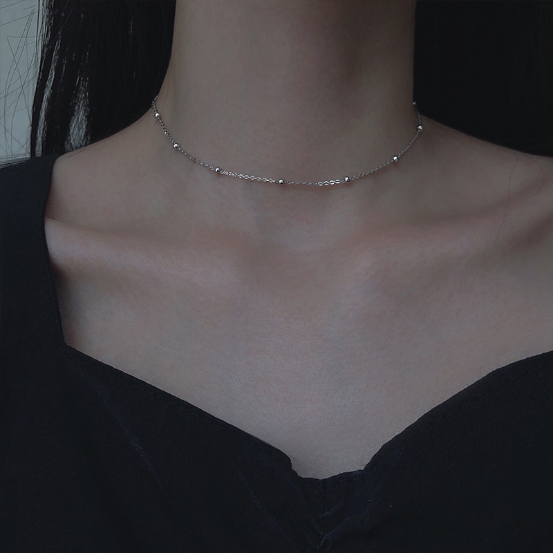 Kalung Choker Rantai Klavikula Bahan Titanium Steel Warna Emas Perak Untuk Wanita