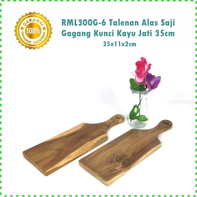 RML300G-6 Talenan/Alas Saji Gagang Segi Kayu Jati 35cm