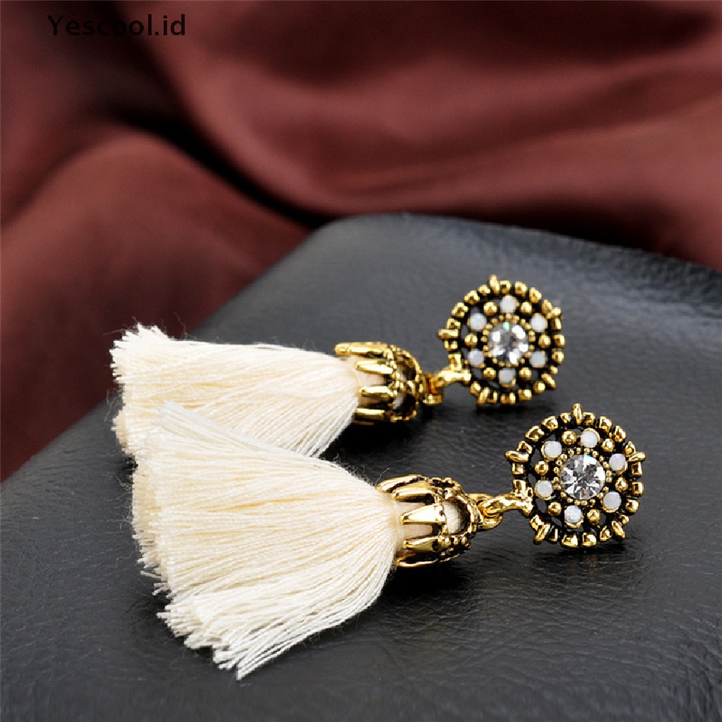 【Yescool】 Women Retro Style Rhinestones Tassel Dangle Stud Crystal Earrings Jewelry Gift .