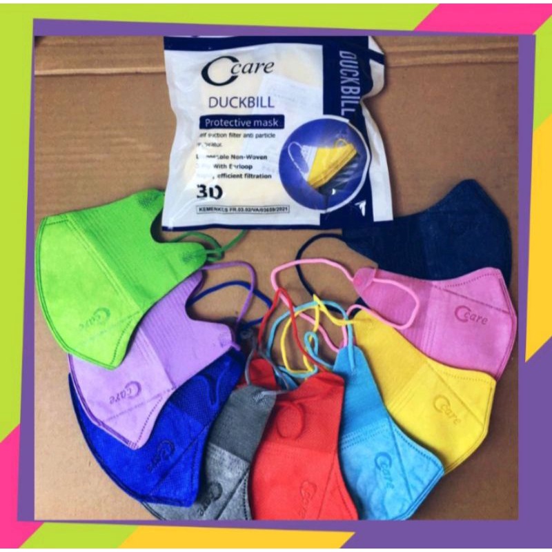MASKER DUCKBILL C-CARE WARNA WARNI ADA GARIS EMBOS