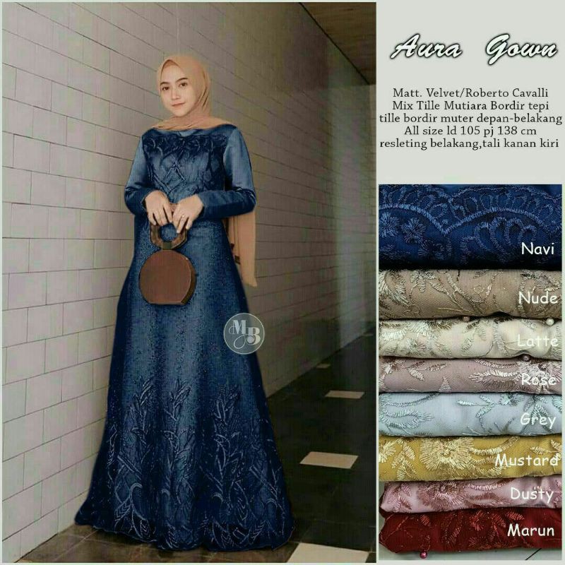 gamis lebaran bahan valvet mix brokat timbul