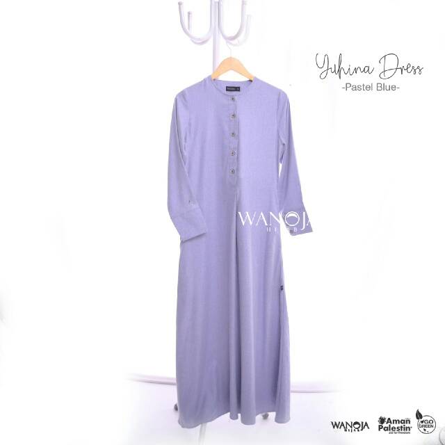 YUHINA DRESS PASTEL BLUE WANOJA HIJAB - GAMIA SYARI BRANDED TERBARU KATUN MADINA POLOS BIRU MUDA