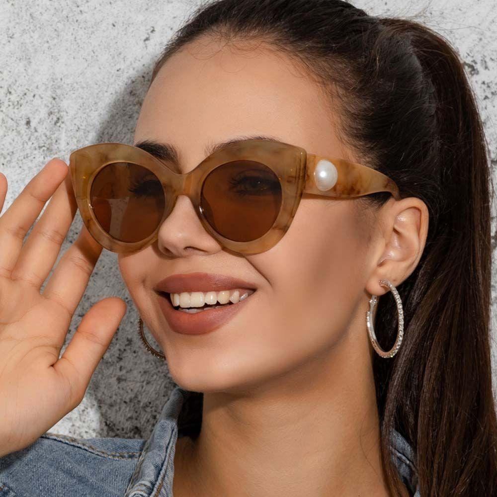 [Elegan] Cateye Kacamata Portable Retro Kacamata Anti UV Wanita Bingkai Besar Kacamata Hitam Properti Foto Kacamata Bingkai Bulat