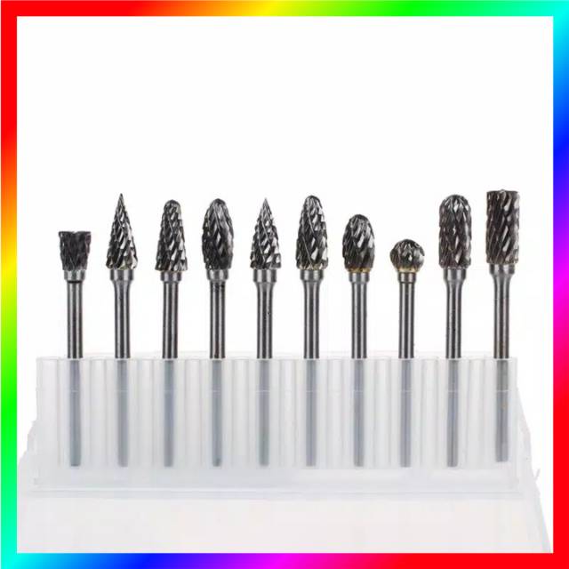 10Pcs 1/8&quot; Mata bor cun Tungsten Carbide Burr Rotary Drill Bits Tools Cutter Files Set Shank