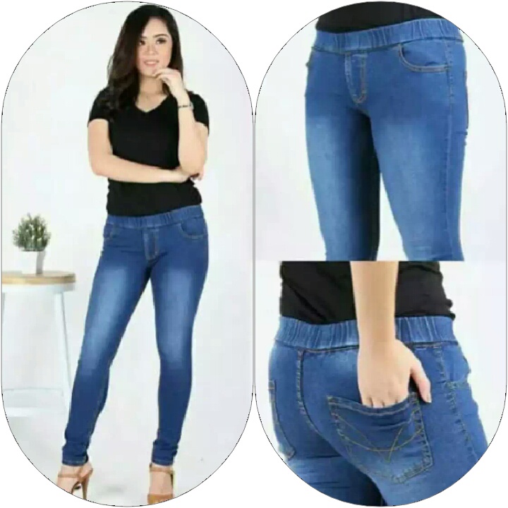 Celana Panjang Wanita - Legging Jeans Wanita Jumbo - Jeans Pinggang Karet - Jahitan Rapi - Jeans Pre