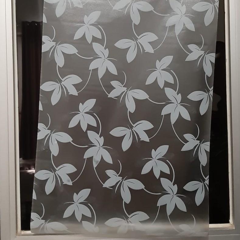 Stiker Kaca Jendela Pintu Rumah Murah Motif DAUN Transparan Glass Film Sticker Kamar Dekorasi Kantor
