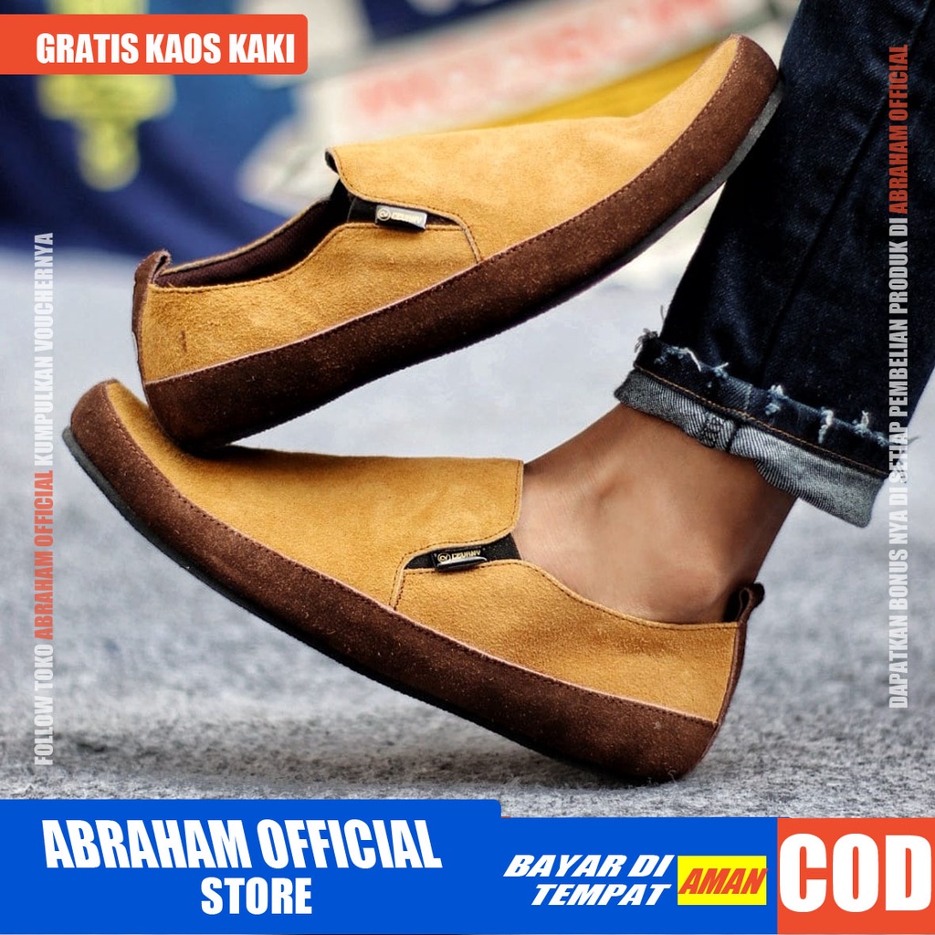 ABRAHAM Sepatu Casual Slip On Pria Kulit Asli Suede