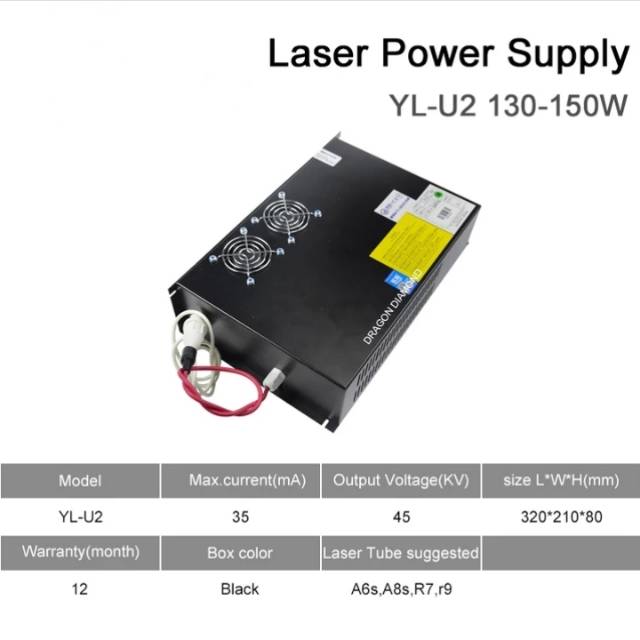 Power supply laser co2 yongli 130w 150w  U2 good performa