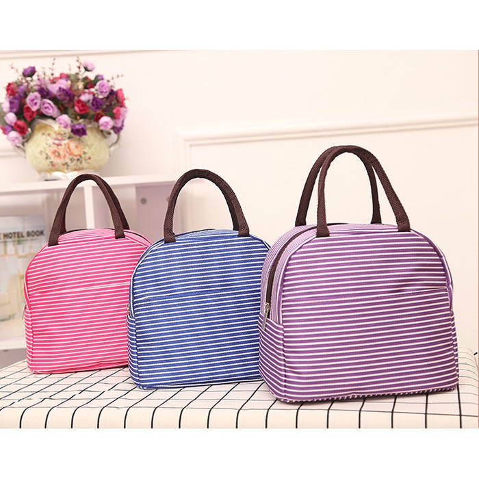 Lunch bag cooler bag Tas bekal Garis Garis - PINK FANTA Terjamin