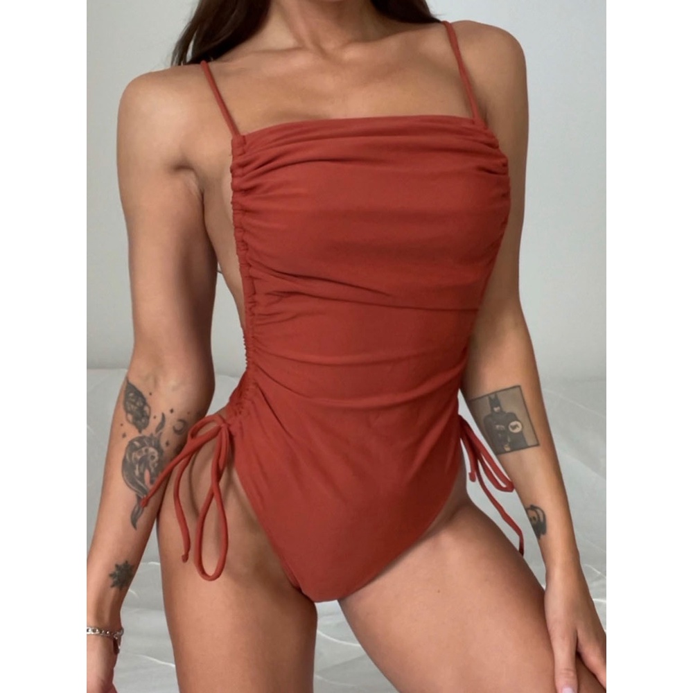 PREORDER Bandeau 2022 Women Sexy One Piece Swimsuit Red Swimwear Female Thong Brazilian Bather Monok