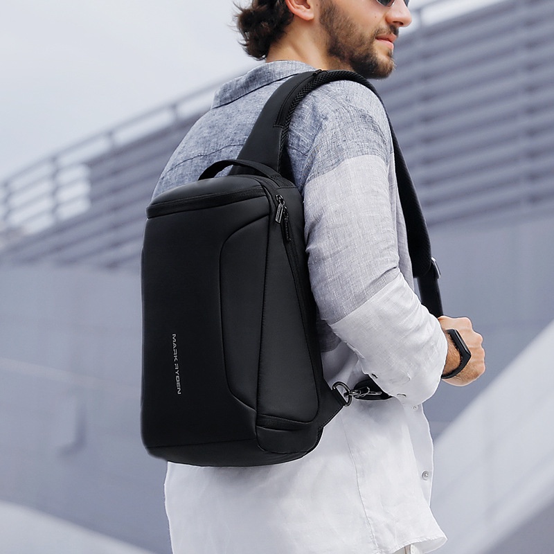 SmallLee MARK RYDEN Tas Selempang Tas Selempang Kain Oxford Tahan Air USB Pengisian Tas Selempang Cocok untuk iPad 12.5 Inci Bahu Messenger Tas Tas Dada Tas Travel untuk Pria