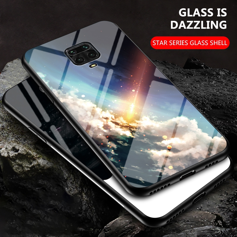 Xiaomi Redmi Note 9S Redmi Note 9 Pro Max Case Starry Sky Soft Silicone Edge Tempered Glass Back Cover BY